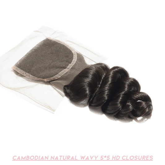 Cambodian Natural Wavy 5*5 HD Closures